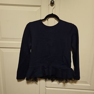J. Crew Navy Long Sleeve Kids Top with Ruffle Hem